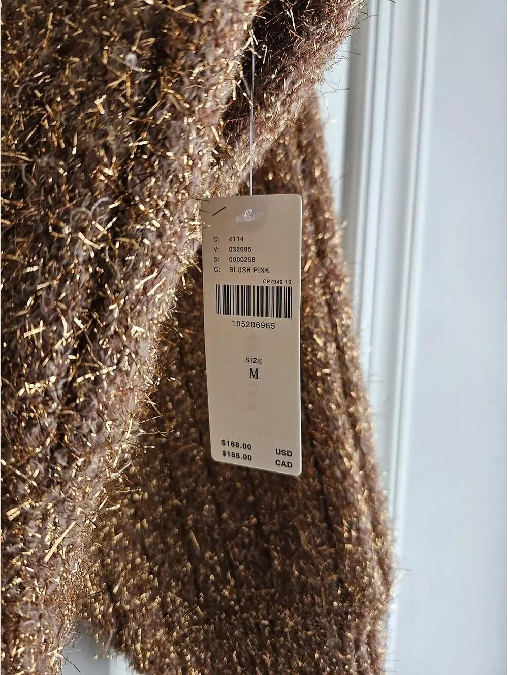 NWT Anthropologie Women's Brown & Gold Metallic Thread Knit Sweater Size M - Picture 3 of 6